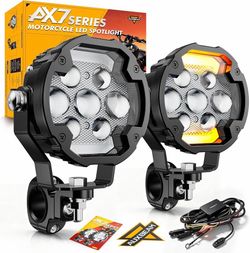 4.2 Inch Motorcycle Driving Lights Fog Light, AX7 Series Auxiliary Light 7 Modes with Amber Breathing DRL, Dual Color LED Light Pods Off-road Work Lig
