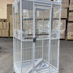 Large White 24” X 22” X 63”H Perch Stand Top Parrot Bird Cage On Wheels 