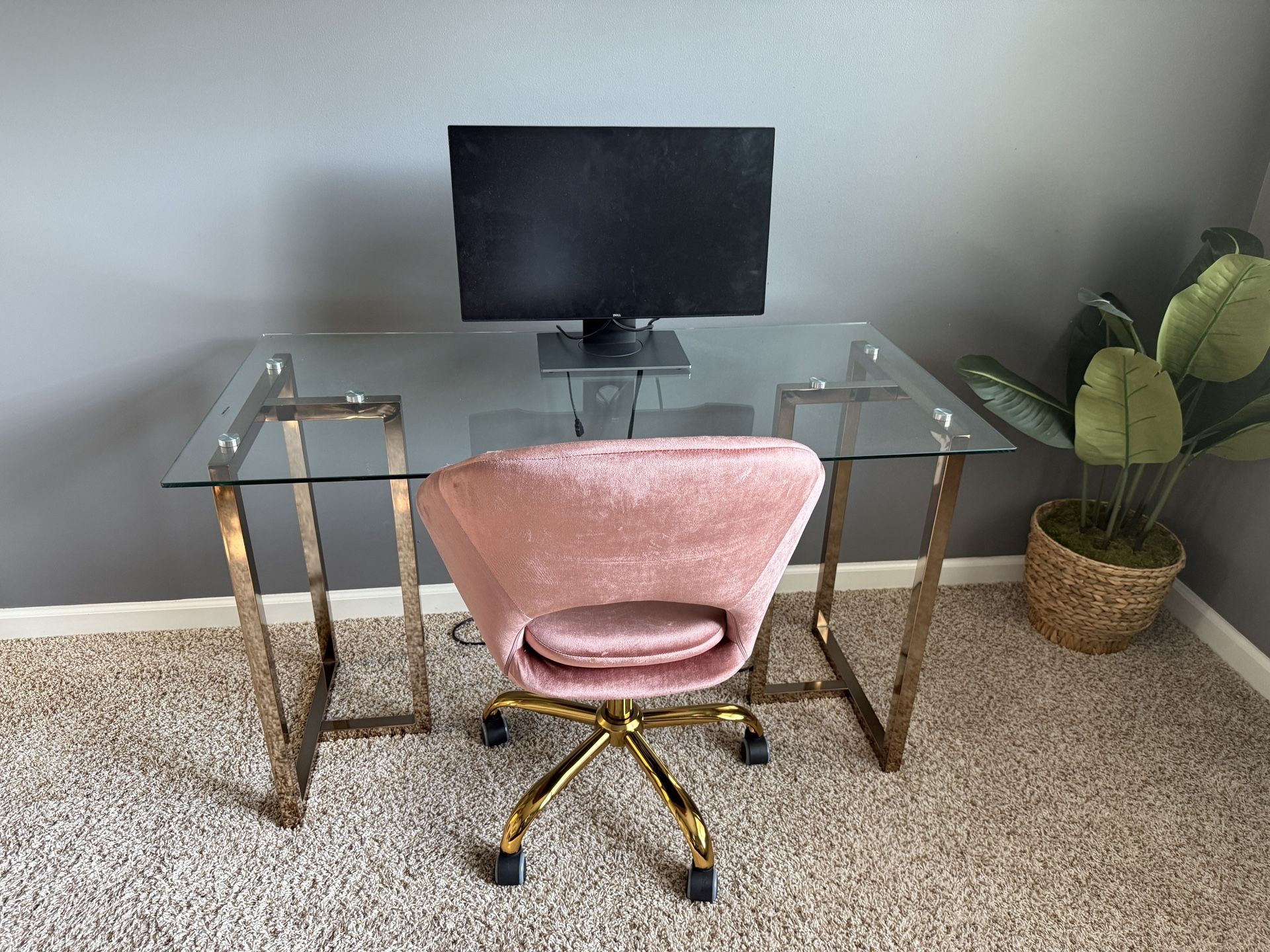 Glass Desk And Mauve Chair