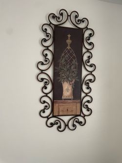 Decorative Wall Art with Scrolled Metal Frame