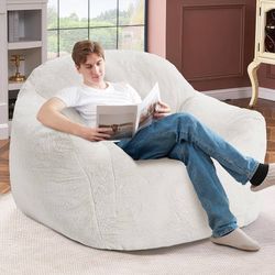 K354 $80  Giant Bean Bag Chair for Adults, Large Memory Foam BeanBag Chairs, Oversized Bean Bag Sofa with Filler, Faux Fur Big Reading Chair Comfy Flo