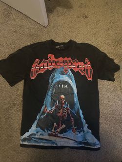 Godspeed black t-shirt with skeleton riding a shark graphic, size S #godspeed #metal