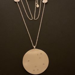 34” SilverTone Necklace With Solid Round Pendant With Crystals,By Jade & Jasper
