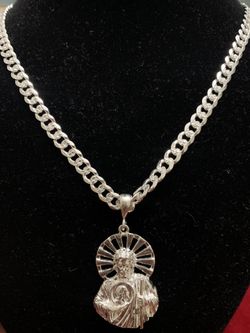 Sterling Silver  Saint Jude & Diamond Cut Cuban Link .925