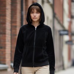 Juicy Couture Black Velour Hoodie Women’s Large Long Sleeve Full Zip Front 