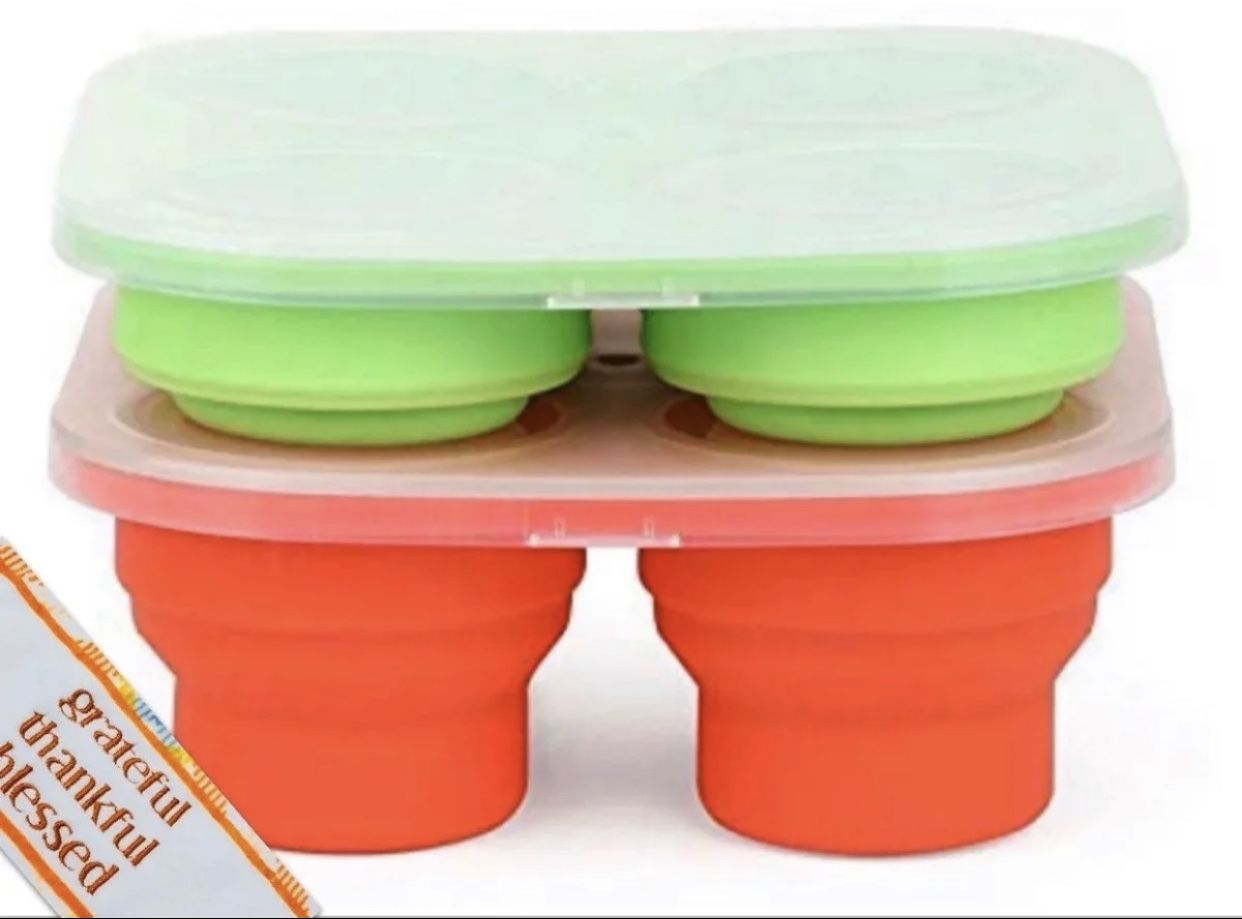 Collapsible Food Storage Containers | Foldable Silicone Baby Food Freezer Trays | Sturdy & Durable Tray & Lid Design | Easier, Faster Preparation & K