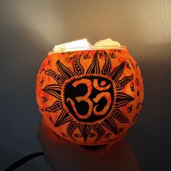 Handcrafted Himalayan Salt Lamp with Om Symbol & Dimmer Switch