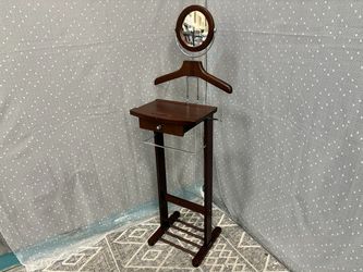 Walnut Finished Single Drawer Valet Stand with Detatchable Mirror
