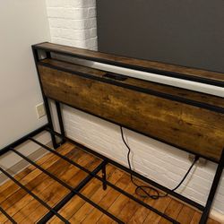 Bed Frame with 2-Tier Storage Headboard and Power Outlets