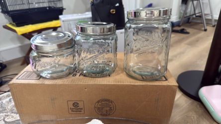 Three mason jars, large, medium, and small