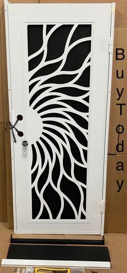 O  Bo S  ecurity New Open Box Unique Home Designs 32” x 80” Sunfire White Right-Hand Surface Mount Aluminum Security Door
