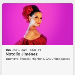 Natalia Jiménez Live In Concert @Yaamava Theater 12/09/2025 @ 8pm 