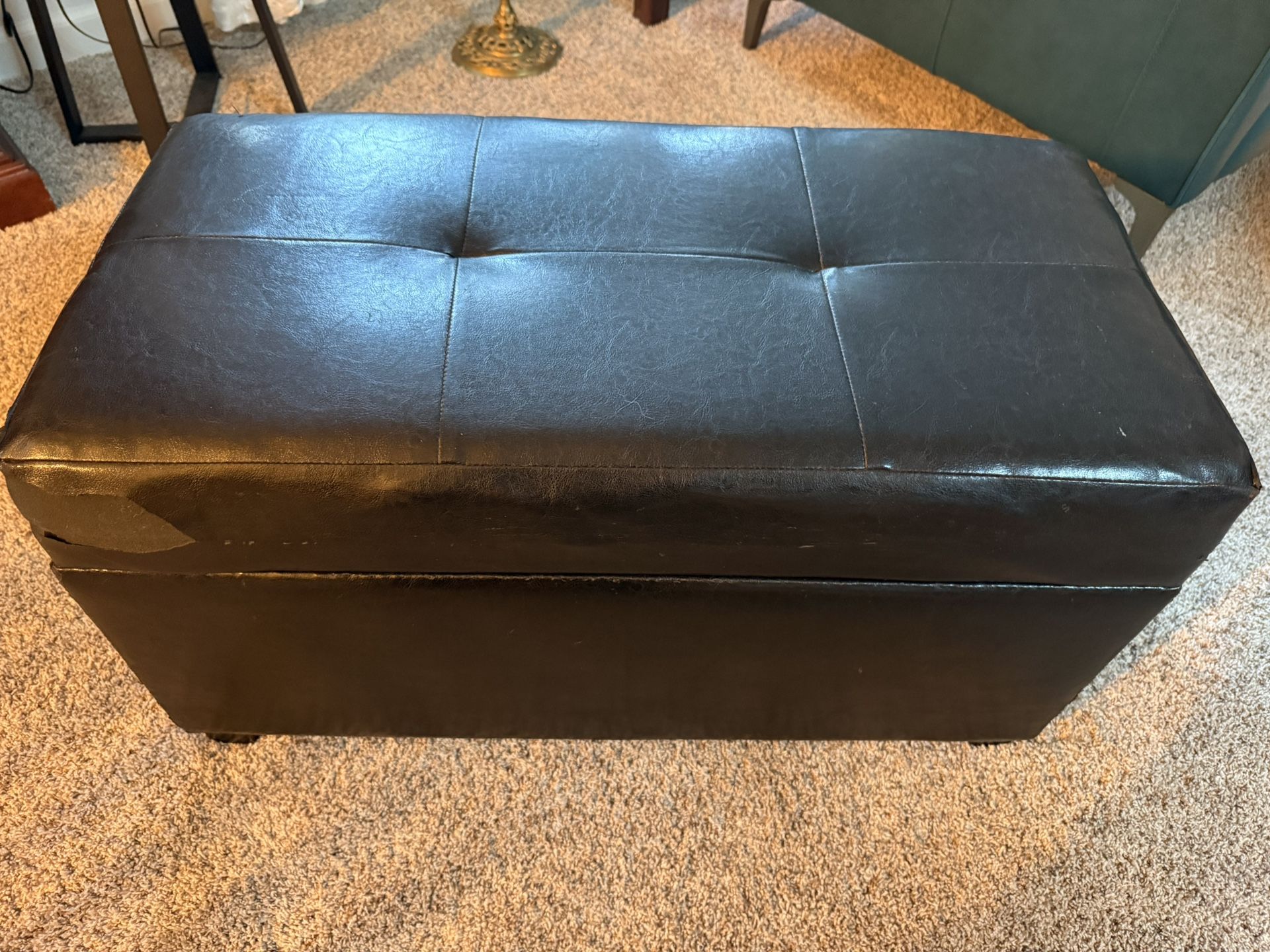 Small Black Storage Bench – Faux Leather and Wood