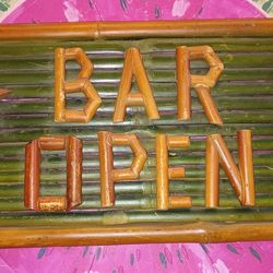Vintage Hawaiian Tiki "Bar Open" Sign 21.5" X 10"