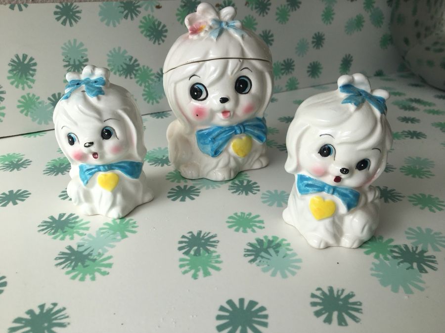 Vintage Mr. Toodles Lefton made in Japan maltase salt and pepper shakers and sugar bowl