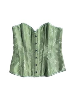 Green Satin Floral Brocade Corset Top, L