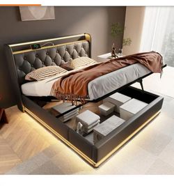 King size storage LED light bed frame