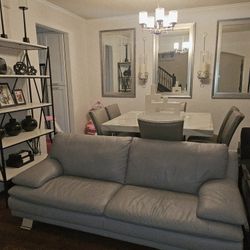 Very Nice Quality Genuine Grey Leather Sofa In Perfect Condition