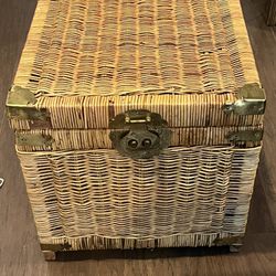 Chinoiserie Wicker Blanket Chest With Brass Hardware