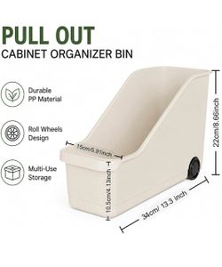 Pull Out Cabinet Organizer Bin with Roll Wheels for Kitchen Bathroom