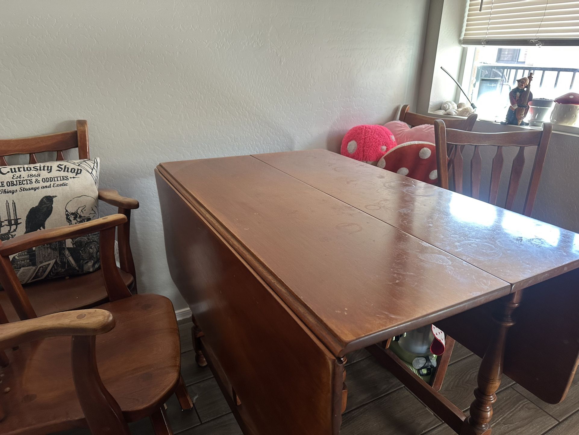 Wooden Table, Leaf, and 6 Chairs