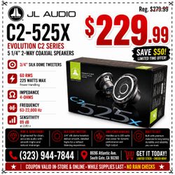 JL Audio Evolution C2 Car Speakers 5.25" 2-Way Coaxial Speaker System 225 Watts C2-525X 🚨 Payment Options Available 🚨 No Credit Needed 🚨