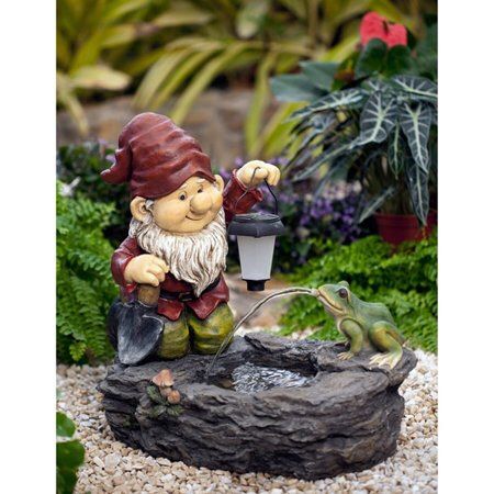 Gnome Fountain with Solar Light- 20.0" W x 11.8" D x 18.1" H