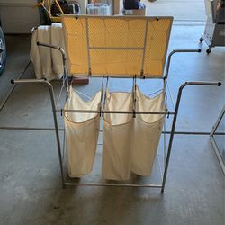 3 Section Rolling Laundry Sorter with Folding Station - Ironing Board With Hangers 