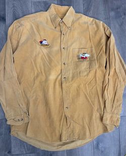 Vintage Peanuts Button Up Corduroy Shirt  Embroidered Snoopy Charlie Brown 90s