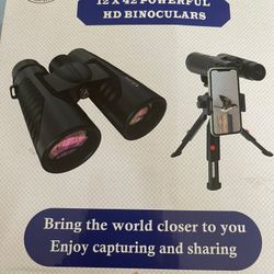 Adasion 12x42 High Definition Binoculars for Adults with Phone Adapter and Foldable Tripod, Super Bright High Power Binoculars with Large View, Lightw