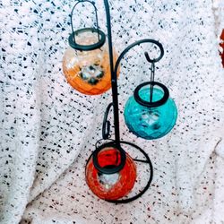 Glass Three Colored Candle Stand