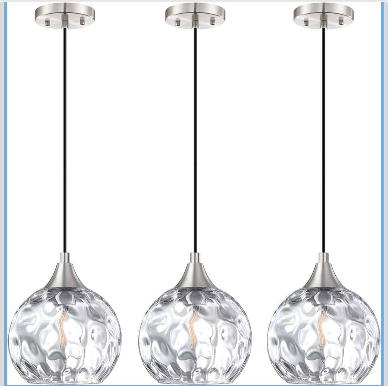 3 Pack 1 Light Hanging Indoor Kitchen Island Pendant Light 6.3" Clear Hammer Glass