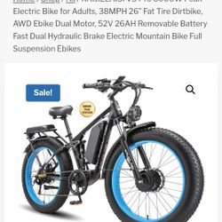 KAIJIELAISI V3 Pro 6000W Peak Electric Bike for Adults, 38MPH 26” Fat Tire Dirtbike, AWD Ebike Dual Motor, 52V 26AH Removable Battery Fast Dual Hydrau