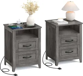 VASAGLE Set of 2 Nightstands with 2 Drawers and Charging Station

Bedside Table, Side Table with Open Compartment, for Bedroom, Misty Gray