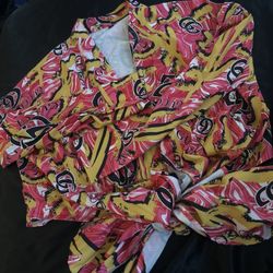 pink and yellow Gucci long sleeve tie shirt, size small