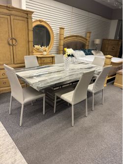 Stone International 5616/S Midnight Grey Marble Dining Table Set Made in Italy
