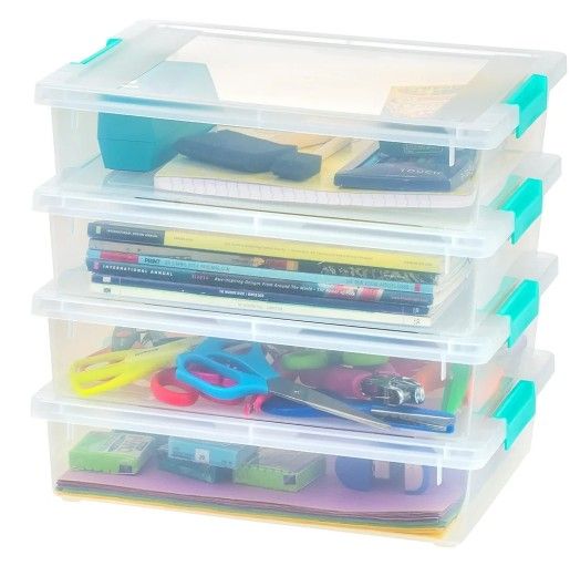 IRIS USA 6 Qt. Plastic Storage Bins Containers with Lids, 4 Pack, Sensory Bin, Craft Storage, Craft Organizers and Storage, Organizing Container for H