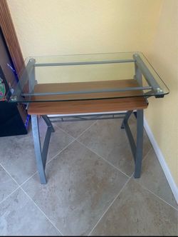 Glass Top Computer Desk with Keyboard Tray