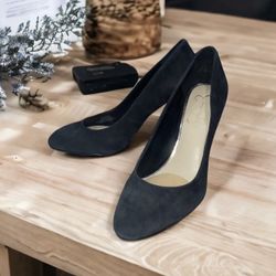 Jessica Simpson Vivienne Pump Womens 8 Suede Slip On Heels Pointed Toe Black