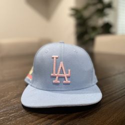 Dodgers Cotton Candy Blue And Pink Fitted - LA First World Series Patch - 7 3/8 (Pink Brim)