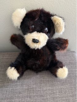 Vintage Genuine Mink Black Teddy Bear  9” Collectible Plush