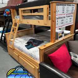 Twin Full Natural Bunk Bed With Mattresses Colchones Nuevos Bonitos