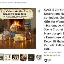 OASSIE Handmade Crochet Nativity Set Mary Joseph Donkey Baby Jesus