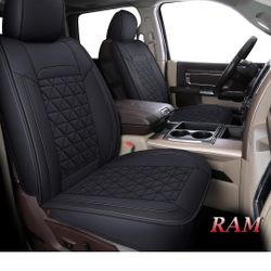 RAM Seat Cover Leather Protector Compatible with RAM Truck Pickup Crew Quad Cab with Curved Bench, Black