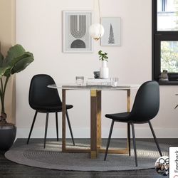 Queer Eye Coltin Upholstered Mid-Century Modern Dining Chair, Set of 2, Black Faux Leather