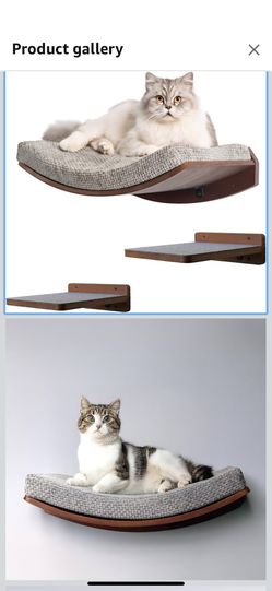 Premium Cat Shelves – Shelf in Walnut Brown with Replaceable Carpet with 2 Pine Wood Steps (3pcs). Sturdy Perches for Wall. Cat Hammock Bed Furniture 