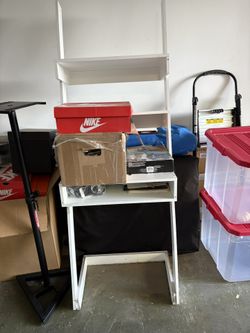 White Leaning Ladder Style Desk With Shelves