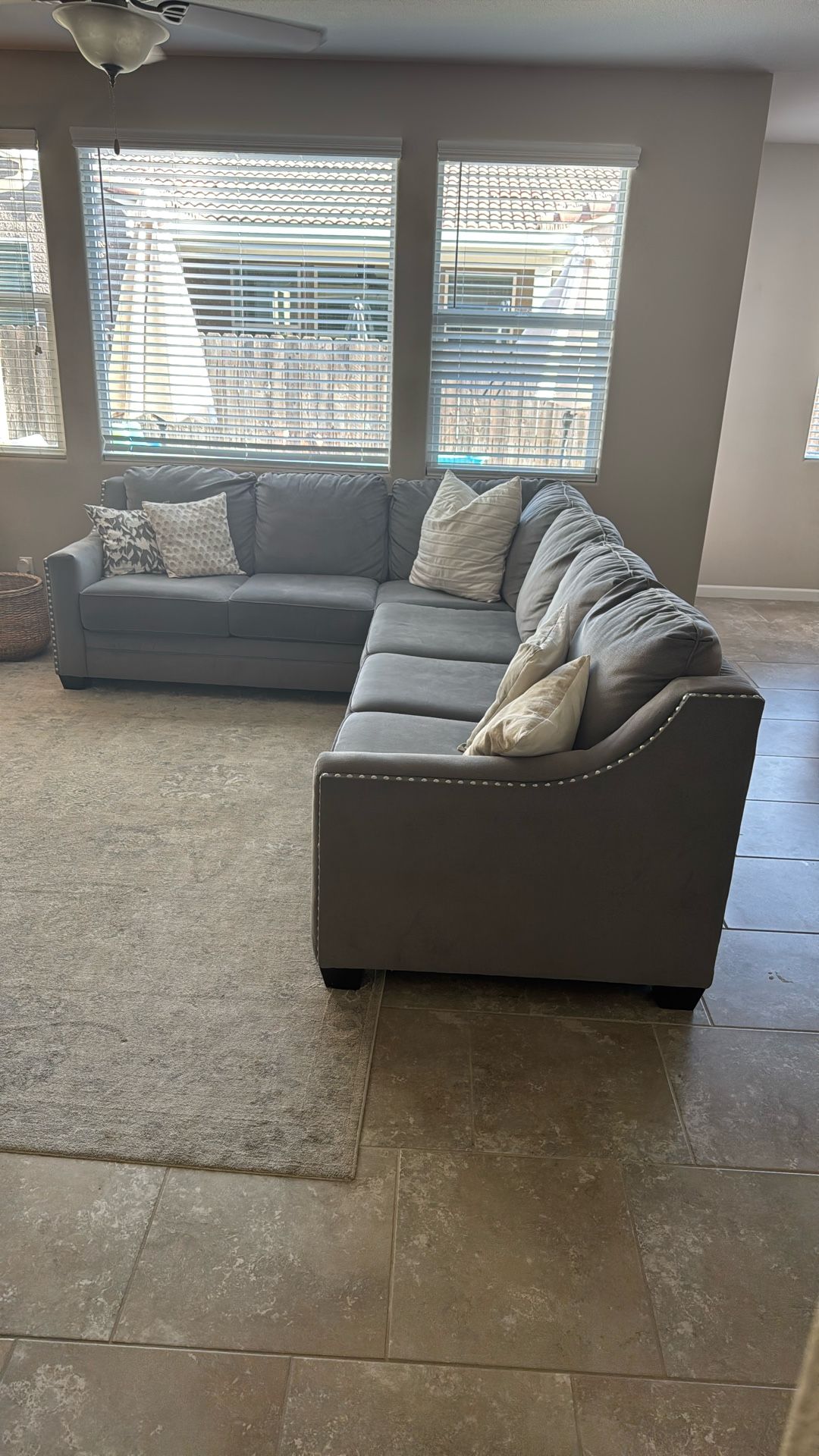 Large Grey Velvet Sectional