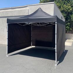 Brand New $129 Heavy-Duty EZ Popup Canopy 10x10’ with (3 Sidewalls) Outdoor Gazebo, Carry Bag (Black)