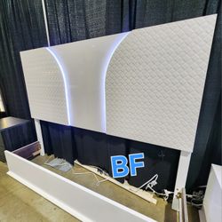 Bedroom Set 4 Pc White High Gloss Finish, LED Light In Headboard And Mirror. New Especial Price 